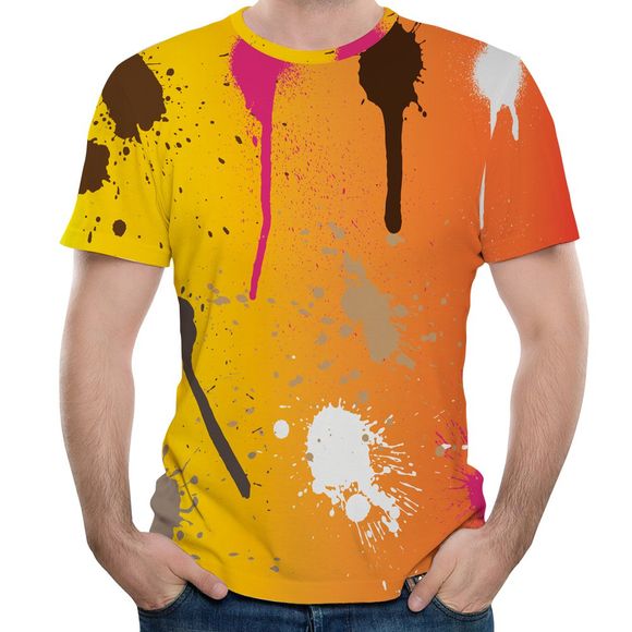 2018 T-shirt à manches courtes impression 3D Graffiti des hommes d'été - Orange d'Or 5XL