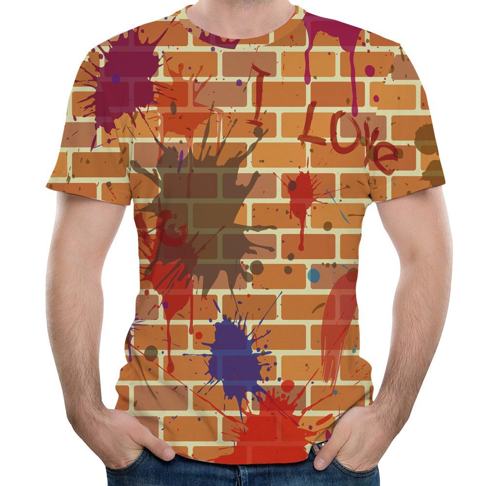 

2018 New Youth Trend 3D Printing Men's Round Neck Short-Sleeved T-shirt, Dark salmon