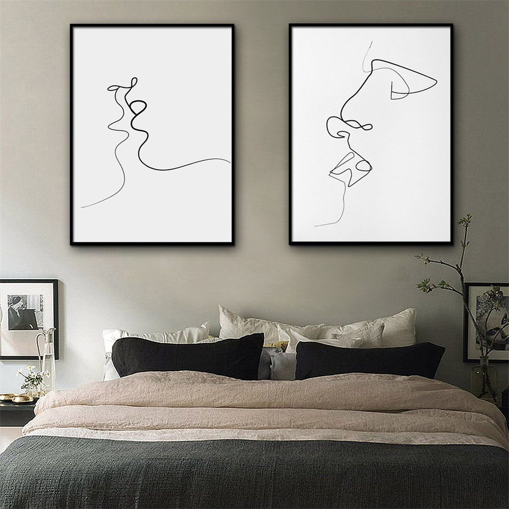 

Special Design Frame Paintings Stripe Print 2PCS, White