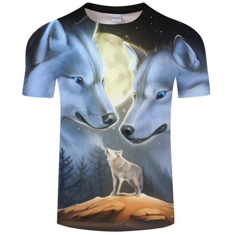 

Men Plus Size 3D Wolf Printing Short Sleeve T-shirt, Gray