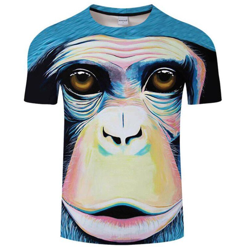 

Men Plus Size Casual 3D Chimpanzee Print Short Sleeves T-shirt, Black