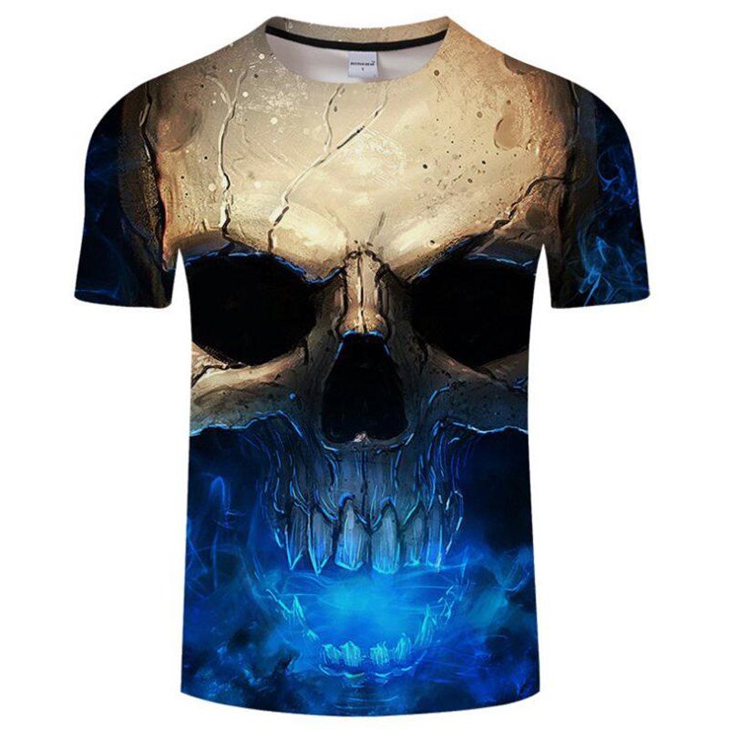 

Men Plus Size Casual 3D Skull Print Short Sleeves T-shirt, Blue
