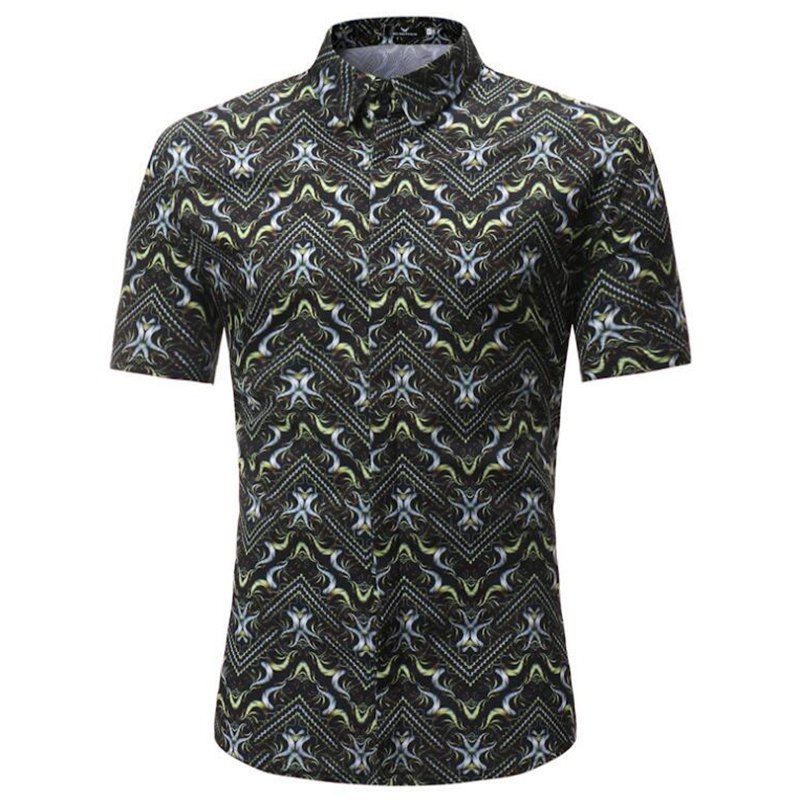 

Men Casual Print Short Sleeve Shirts, Black