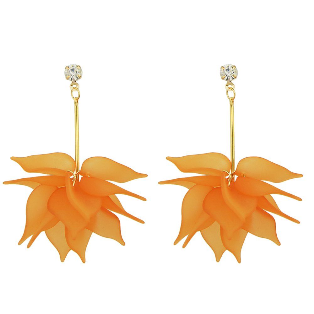

Long Chain Orange White Flower Drop Earrings, Beer