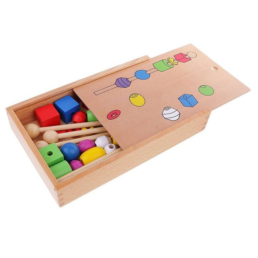 

Wooden Intellectual Early Childhood Toys Shape Color Montessori Beads, Multi-a