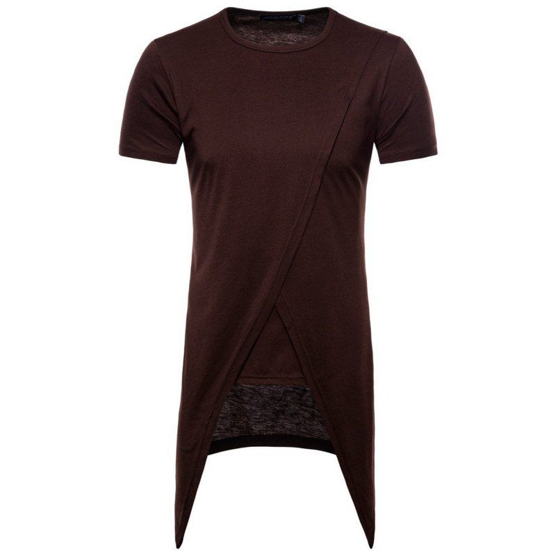 

Summer Wear New Men's Irregular Short Sleeved T-shirts, Deep coffee