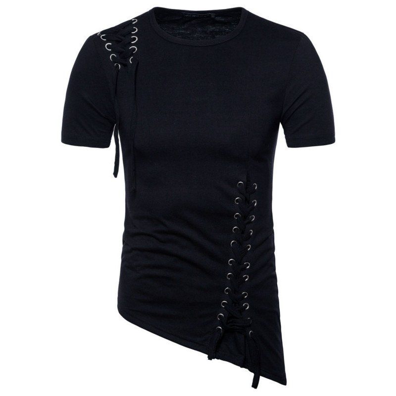 

Summer Cotton New Style Cotton Irregular Rivets Super Men's Short Sleeve T-Shirt, Black