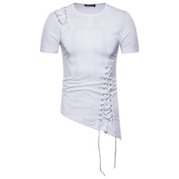 Coton d'été nouveau style coton irrégulière Rivets Super T-shirt à manches courtes pour hommes - Blanc M