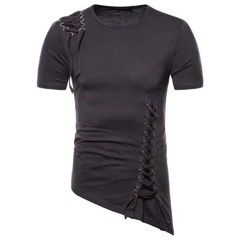 

Summer Cotton New Style Cotton Irregular Rivets Super Men's Short Sleeve T-Shirt, Dark gray