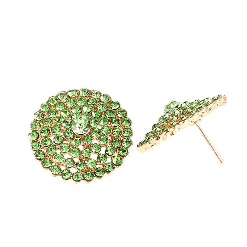 

Fashion Round Button CZ Full Rhinestone Earrings For Women Charm Jewelry Party, Spring green