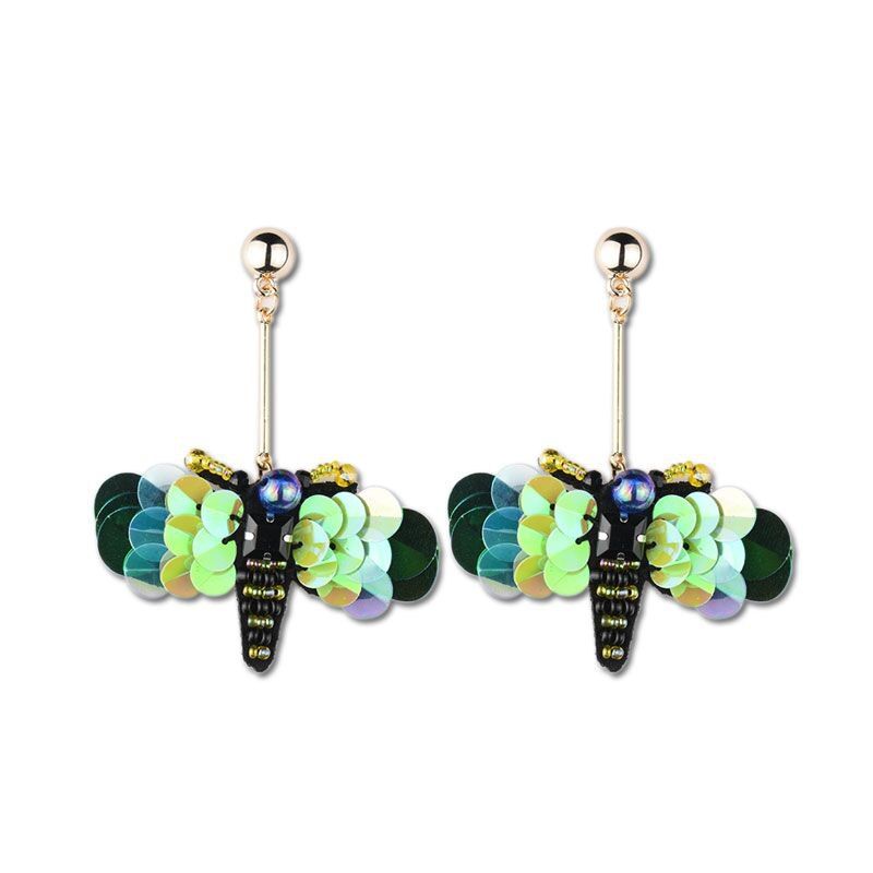 

2018 New Fashion Charm Dragonfly Mini Insect Earrings for Woman, Pine green