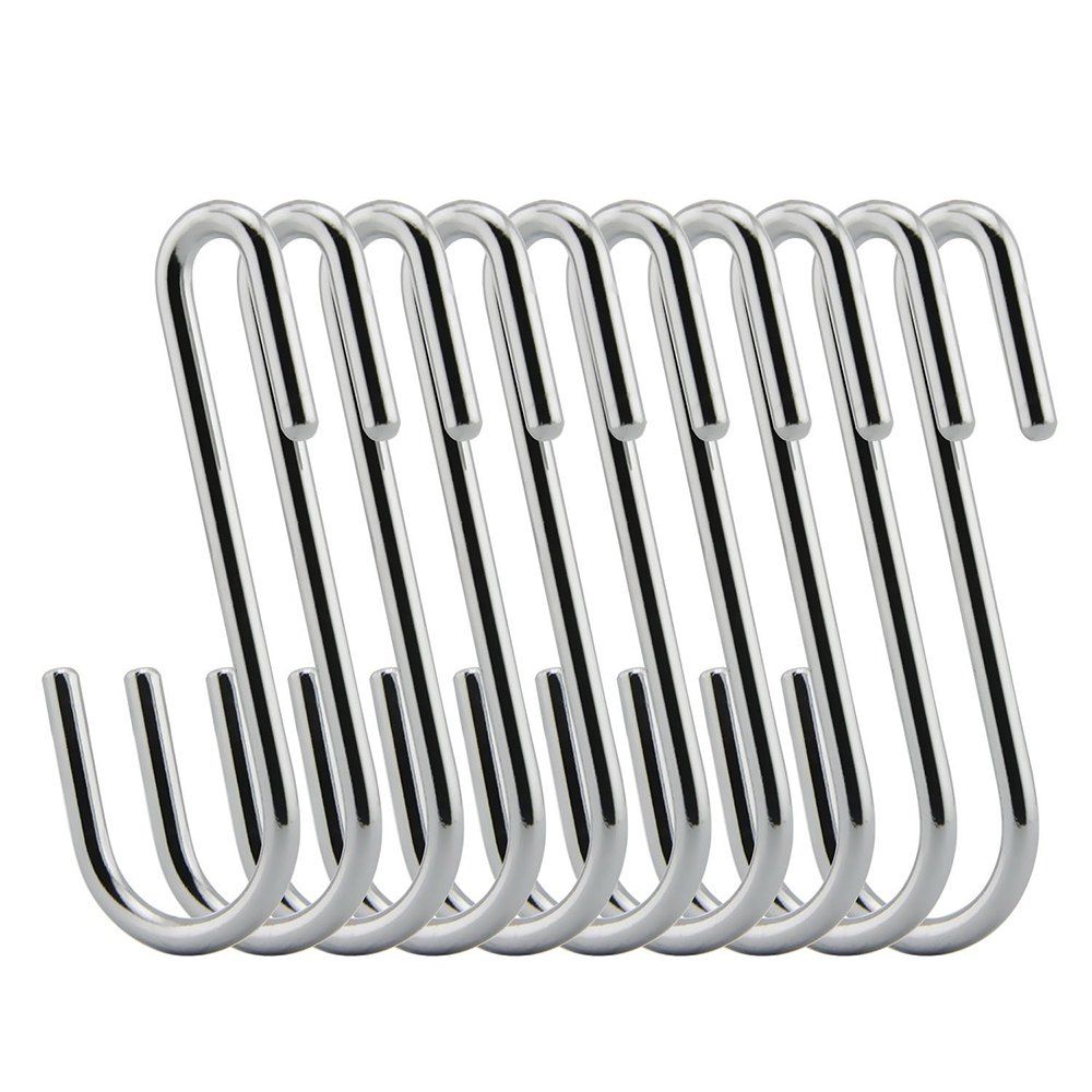 

Rack S Shaped Hooks Hangers for Home Kitchen Workshop Multiple Uses 10PCS, Silver