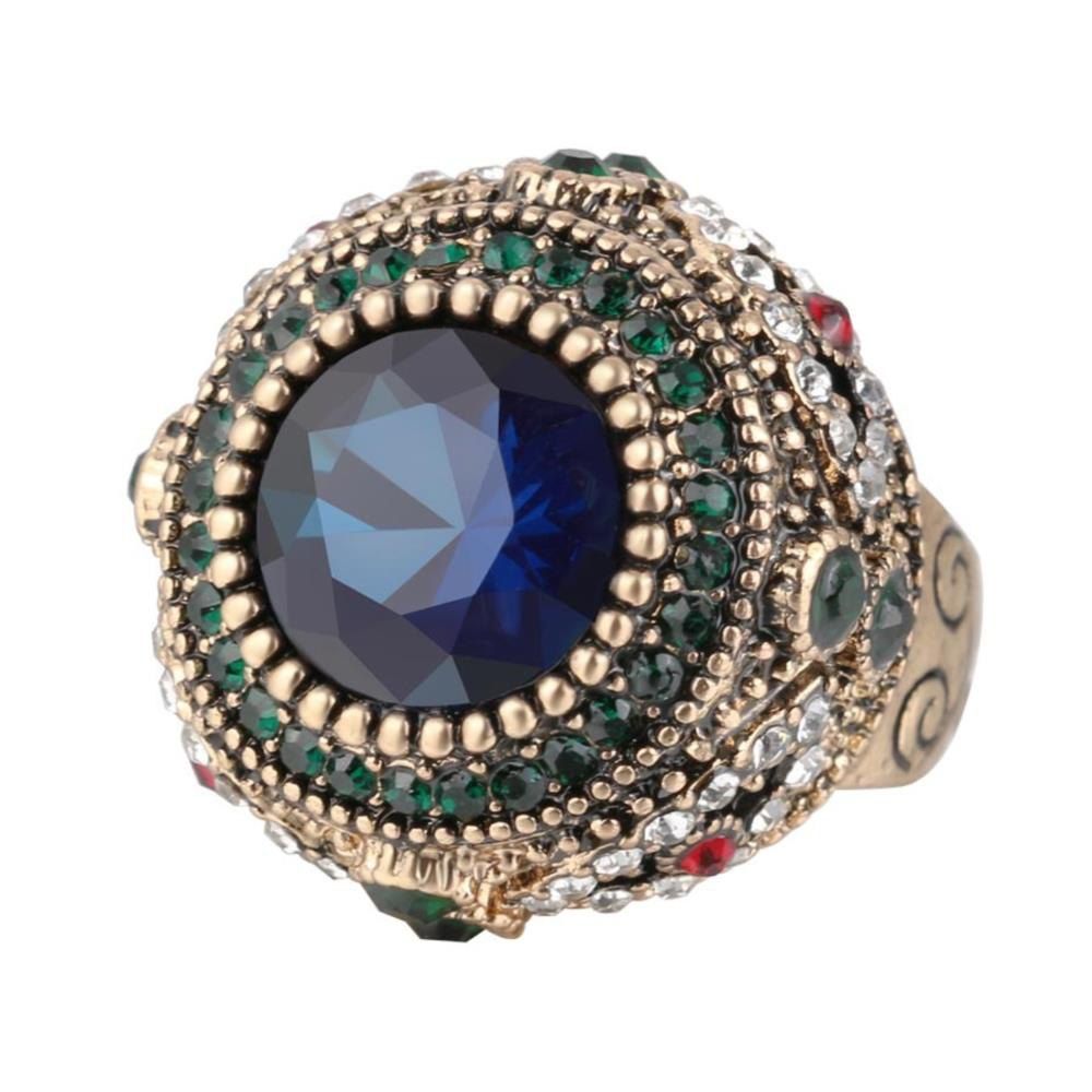 

Large Jewel Vintage Gold Plated Couple Ring, Blue