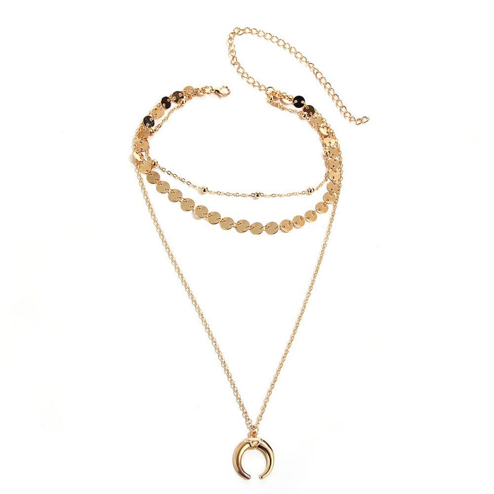 

Simple Three-Layer Glitter Crescent Necklace, Gold