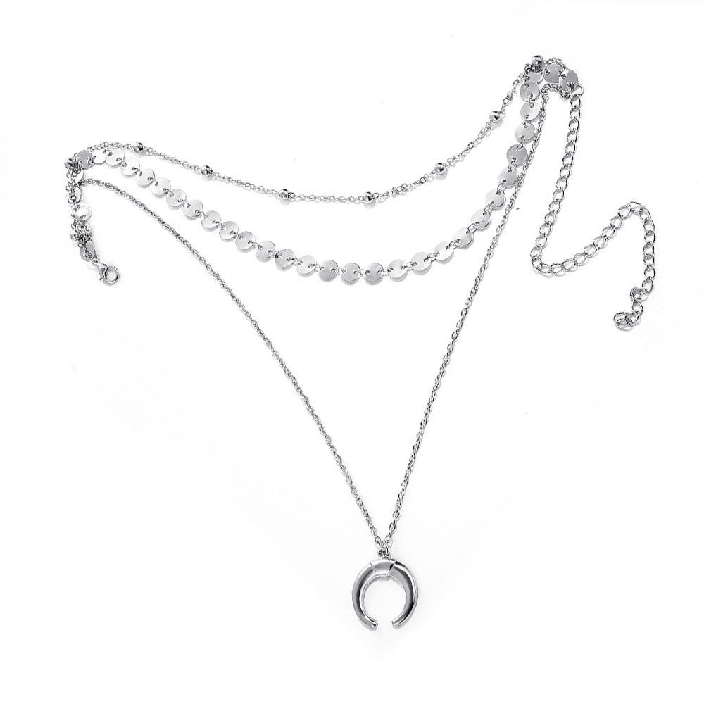 

Simple Three-Layer Glitter Crescent Necklace, Silver