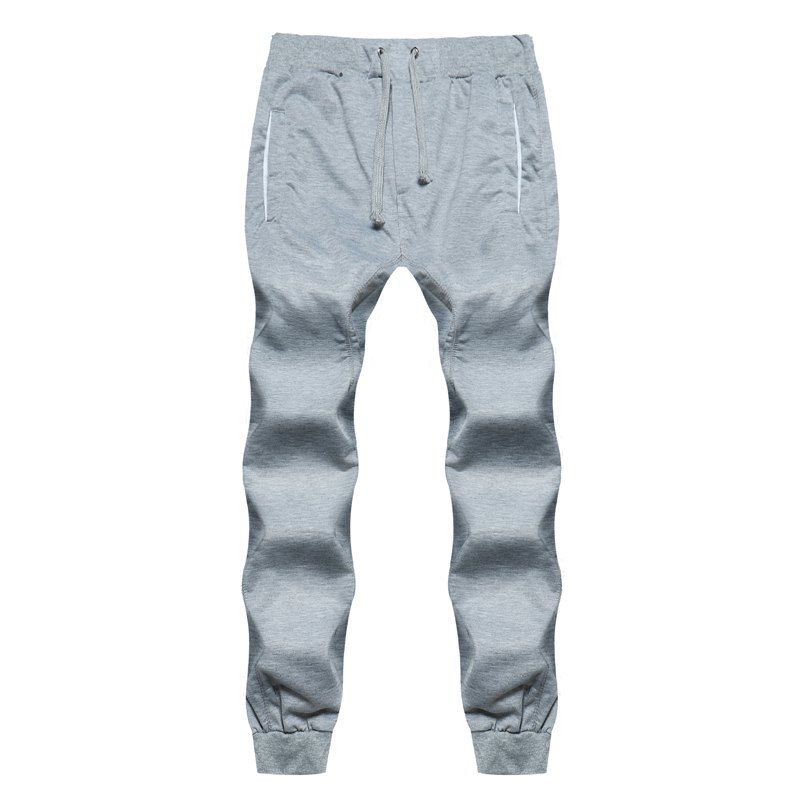 

2018 New Men's Fashion Solid Color Rope Elastic Waist Casual Pants, Light gray