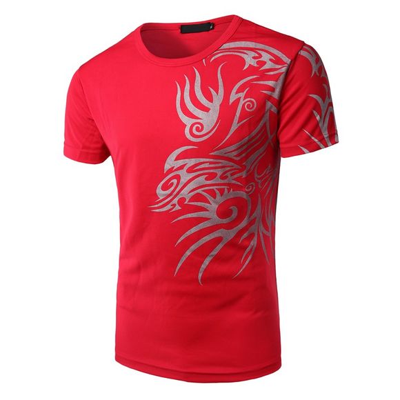 Imprimer T-shirt à manches courtes respirant col rond - Rouge 2XL