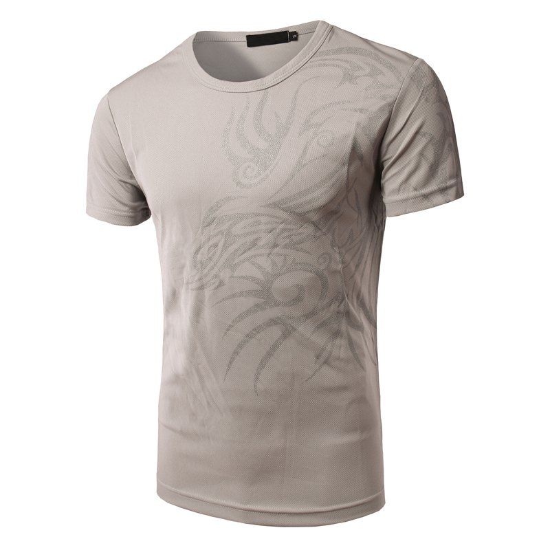 

Print Round Neck Breathable Short Sleeve T-shirt, Light gray