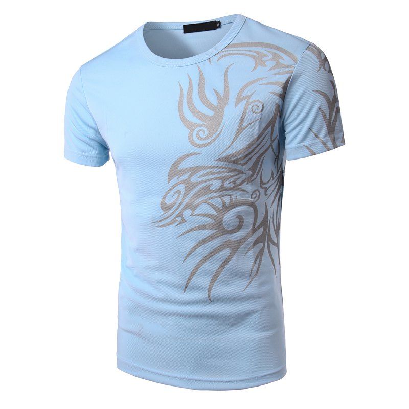 

Print Round Neck Breathable Short Sleeve T-shirt, Blue angel