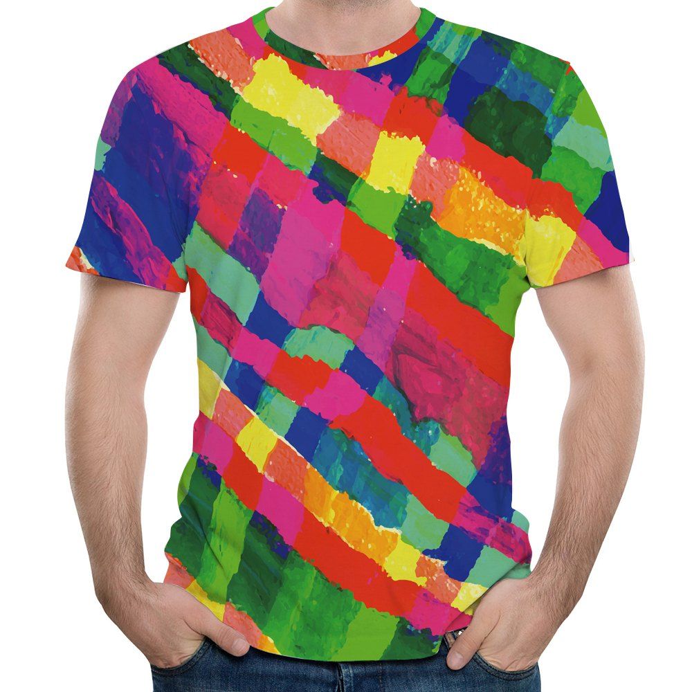 

2018 Men's Summer New 3D Painted Printed Round Neck Short Sleeve T-shirt, Multi-e