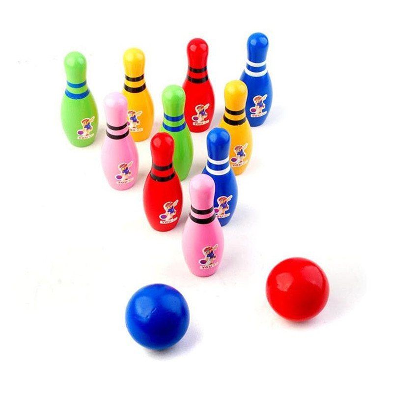 

Outdoor Children Wooden Bowling Interesting Toys, Multi-a