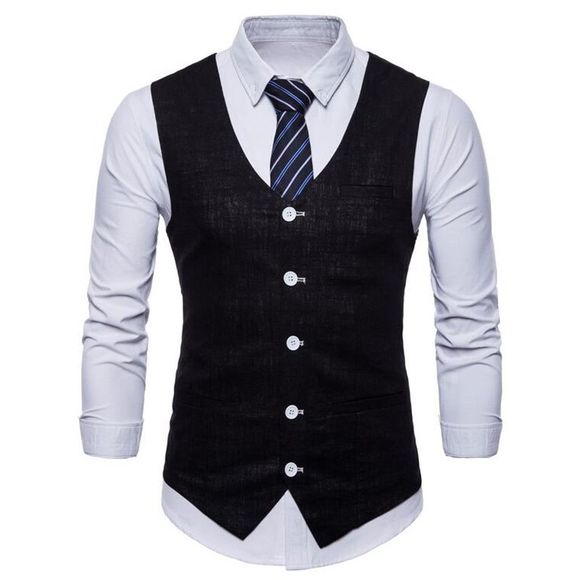 Plus Size Men Color Cotton Vest - Noir 2XL