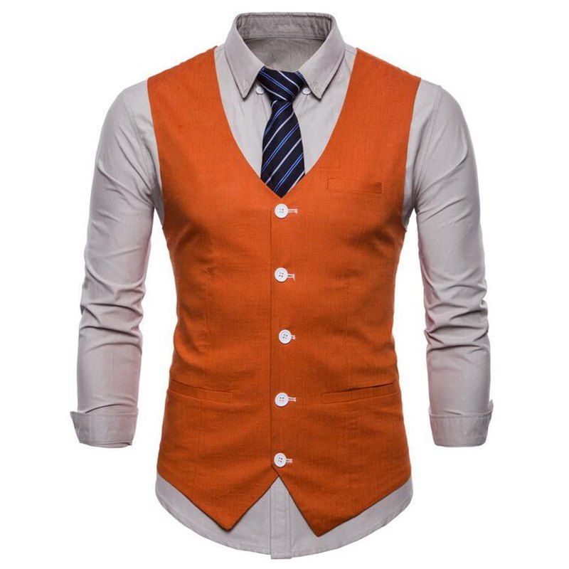 

Men Pure Color Cotton Suit Vest, Orange