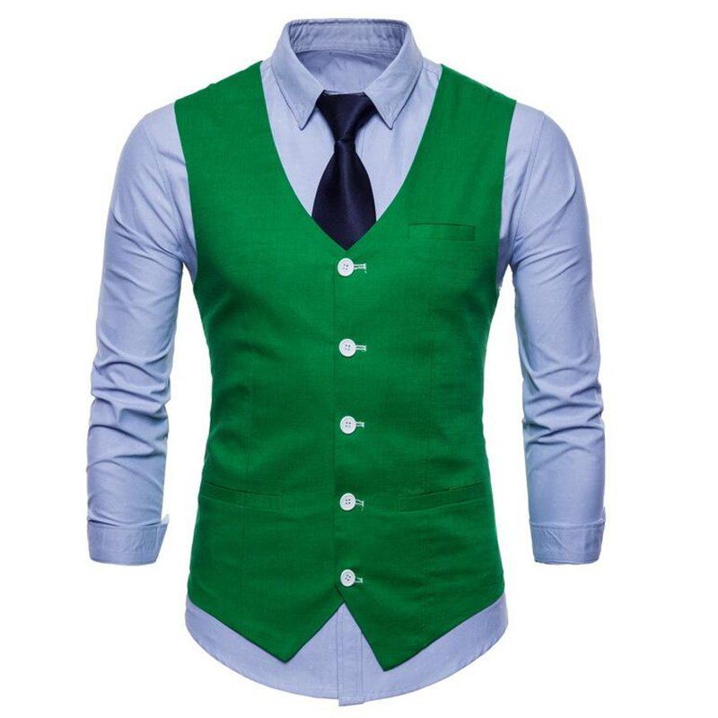 

Men Pure Color Slim Fit Cotton Suit Vest, Green
