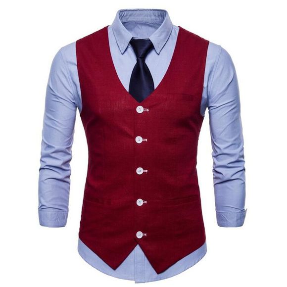 Plus Size Men Color Slim Fit Coton Suit Vest - Rouge Vineux 4XL