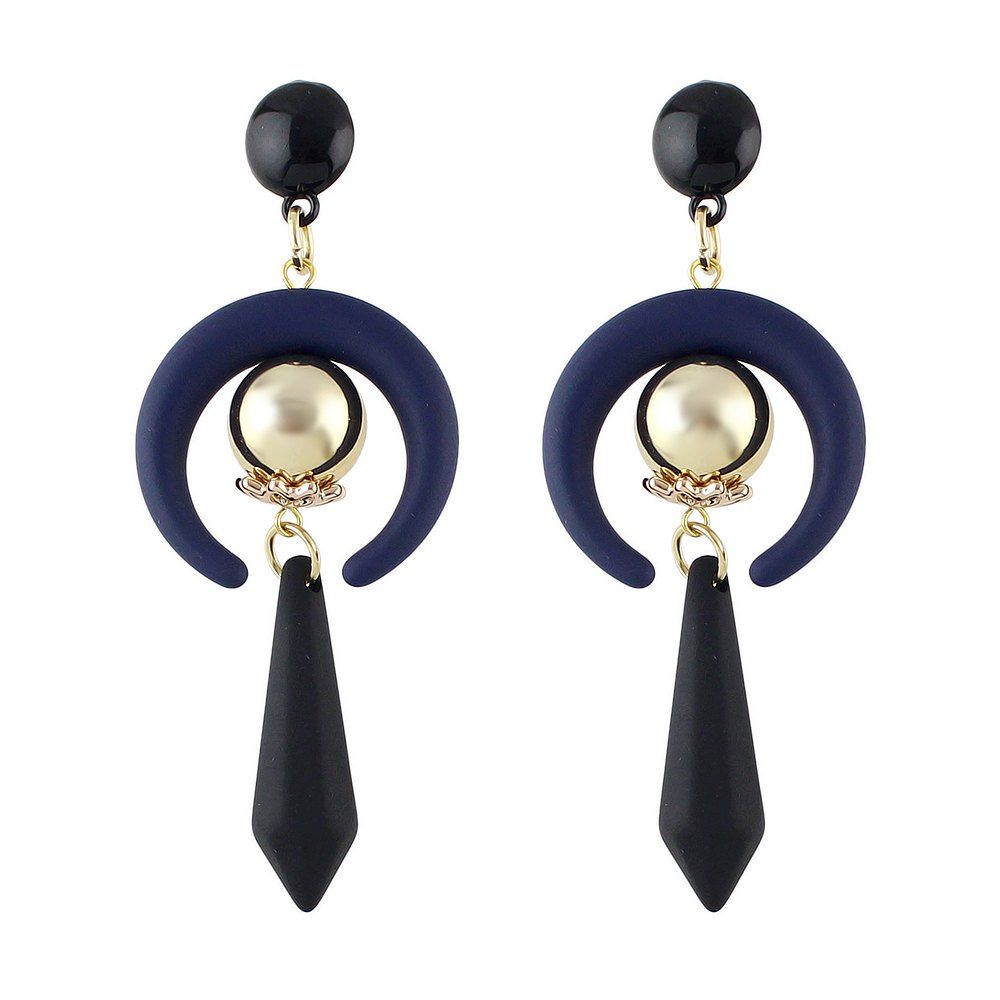

Gold Geometric Long Hanging Earrings, Black