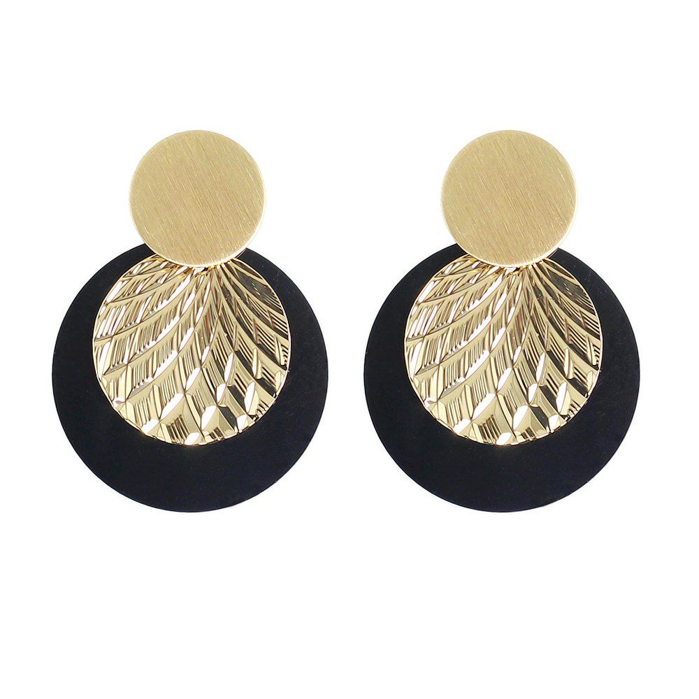 

Black Round Gold-Color Metal Dangle Hanging Party Earrings
