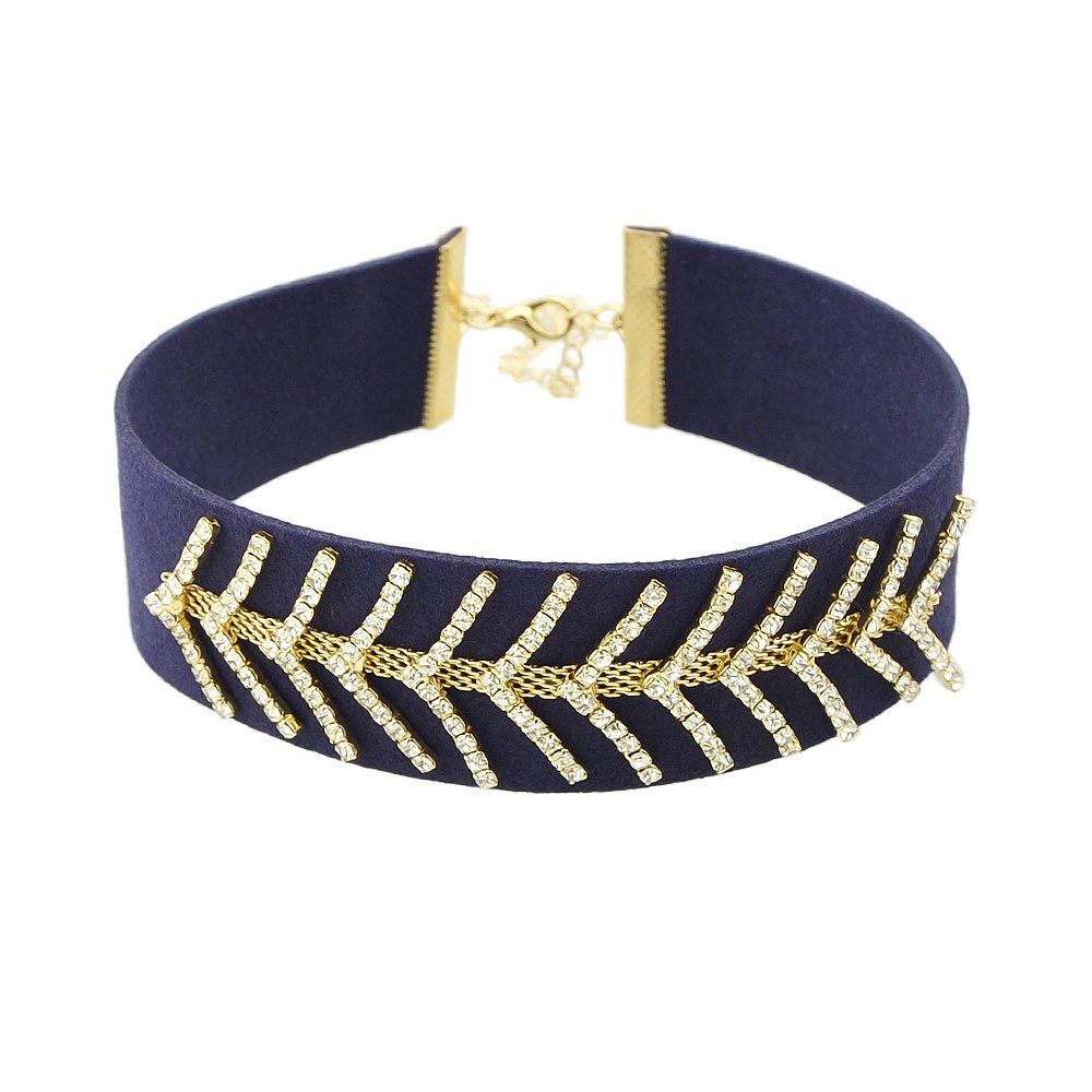 

Multicolor Suede Fabric Creat Diamond Necklace, Gold