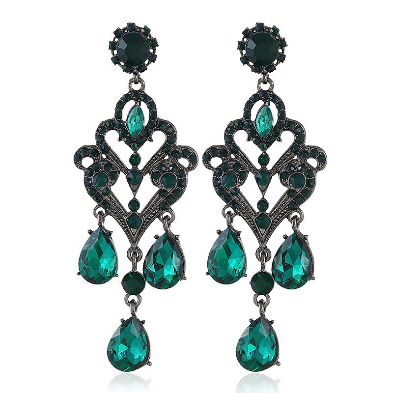 

Fashion Trend Metal Hollow Drop Diamond Earrings, Green