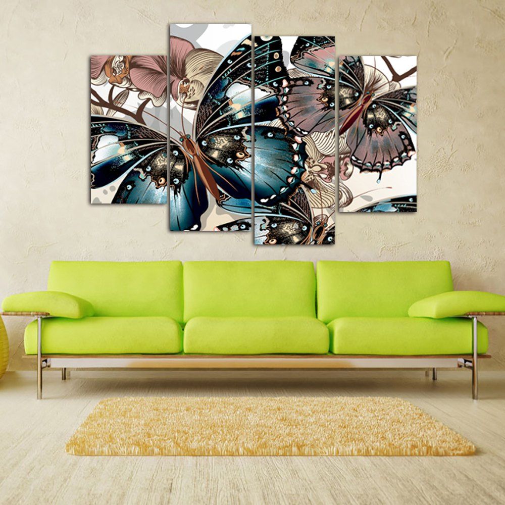 Канвас в интерьере фото Butterfly Frameless Printed Canvas Wall Art Paintings 4PCS, Multi-a - buy at the