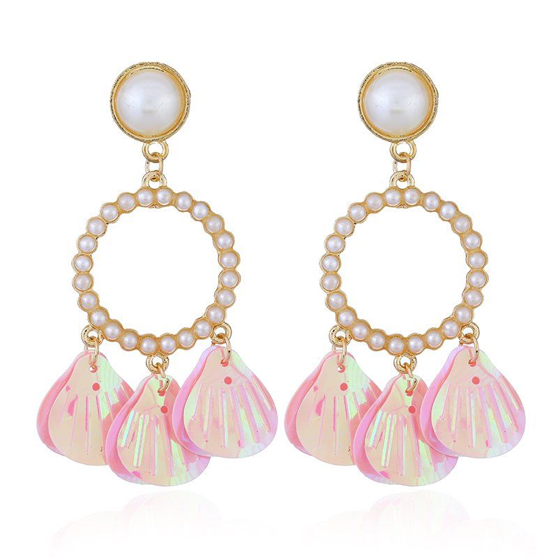 

Fashion Shell Crystal Brincos Charm Drop Earring For Women, Light pink