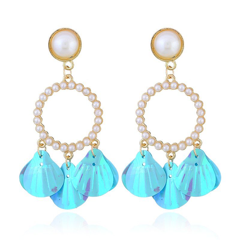 

Fashion Shell Crystal Brincos Charm Drop Earring For Women, Cyan or aqua