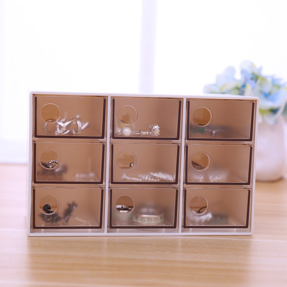 

Nine Grid Drawer Desktop Storage Jewelry Box, Coffee