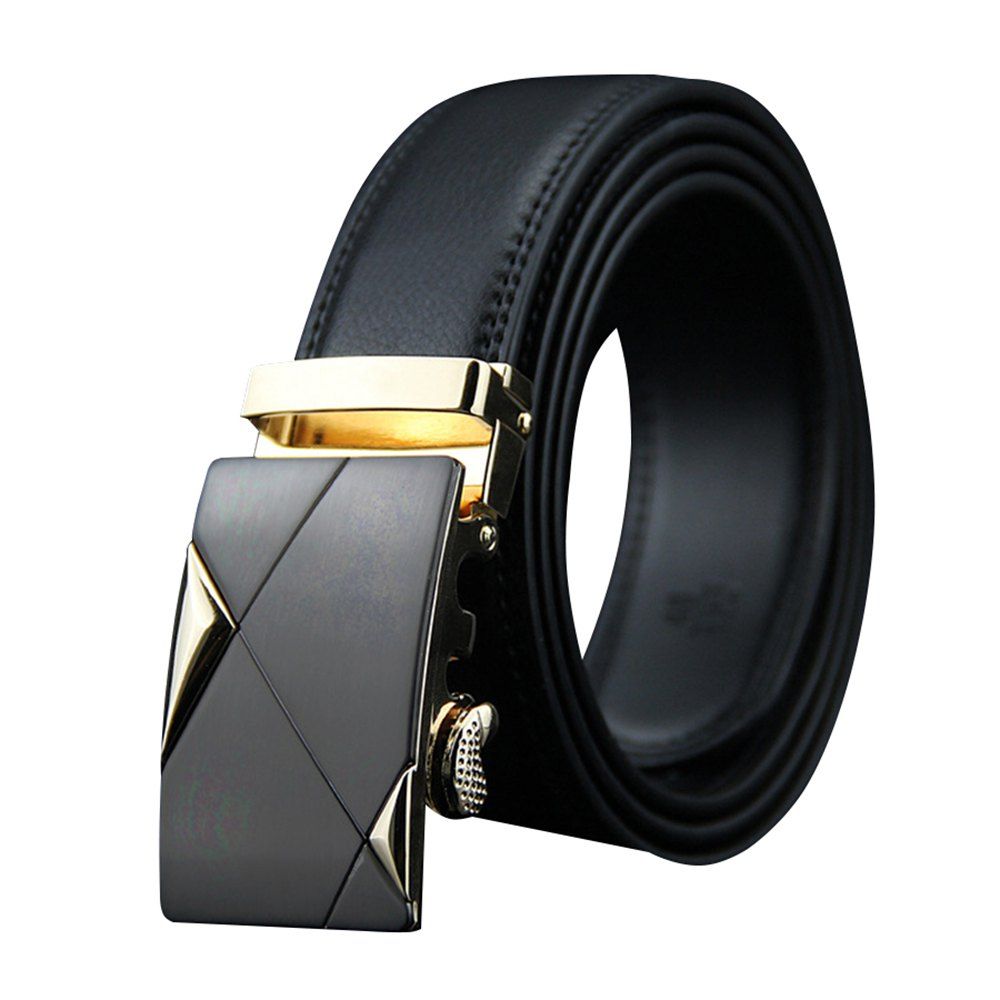

Men's Triangle Diamond Automatic Buckle Genuine Leather Belt, Black