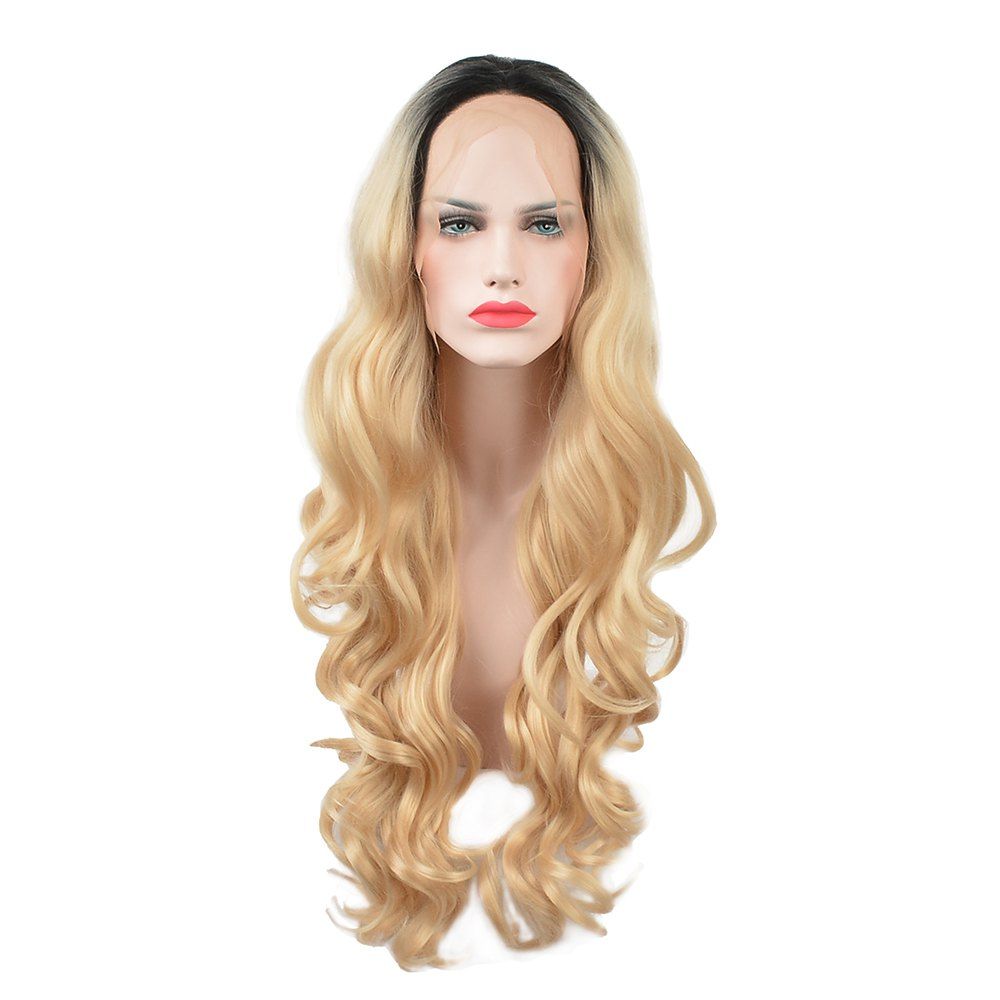 

Glueless Synthetic Blonde Ombre Lace Front Long Wavy Wigs African American Women