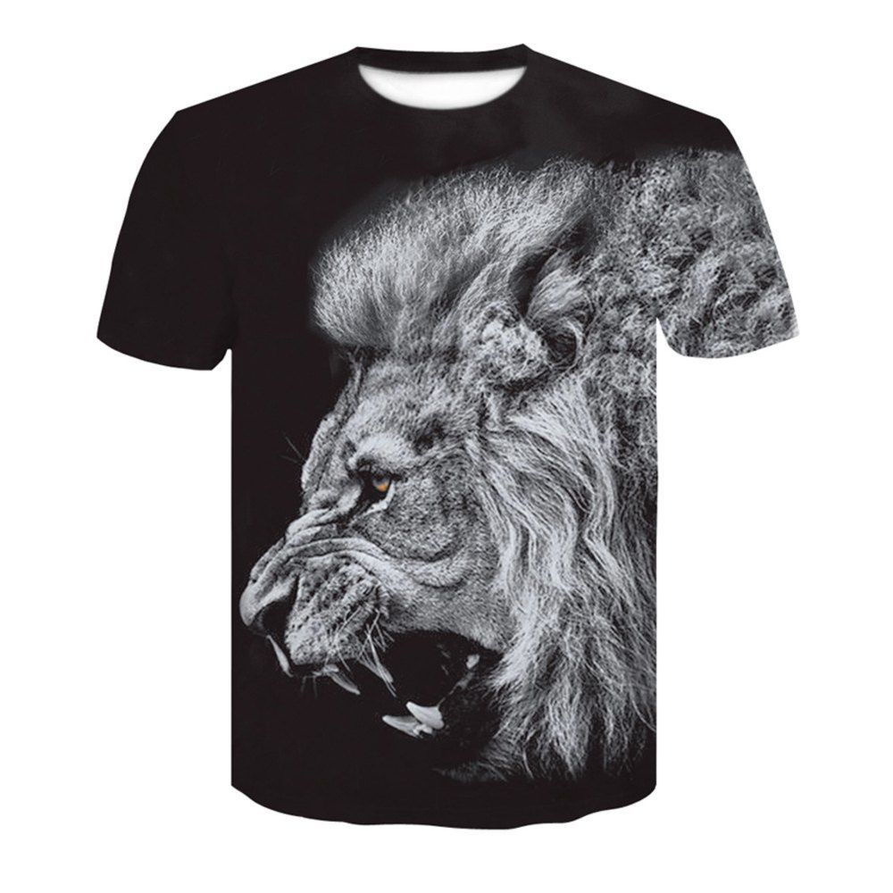 

Summer Men's Short Sleeve 3D Digital Stamp Tiger T-Shirt, Black