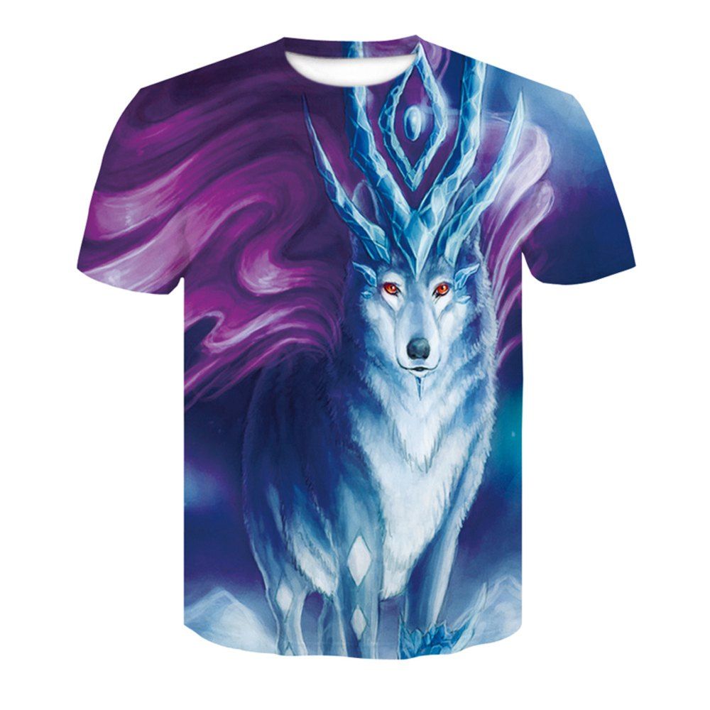 

Men's Summer Short Sleeve 3D Deer Head Digital Printing T-Shirt, Multi-a