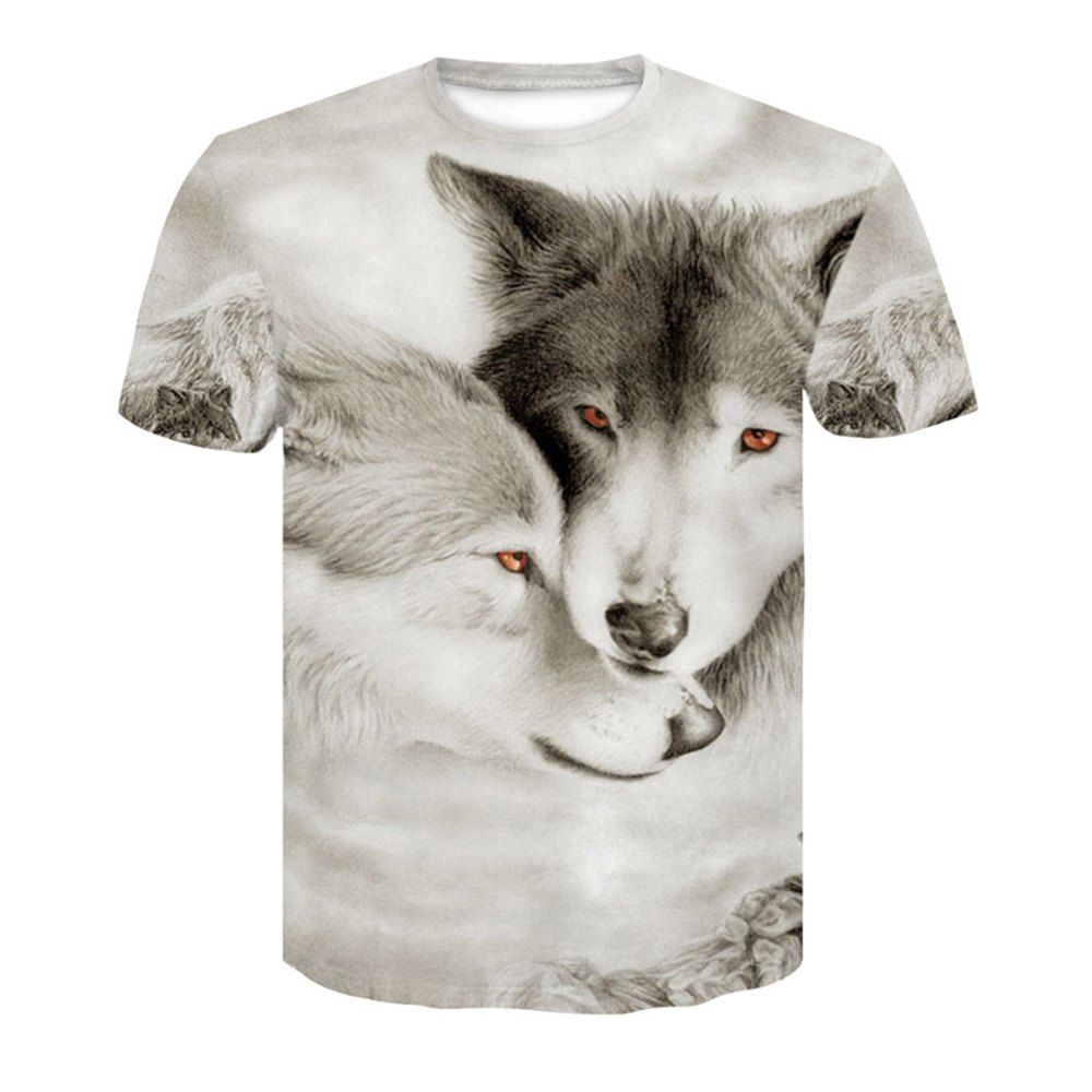 

Men's Summer Short Sleeve Digital Printing 3D White Double Wolf T-Shirt