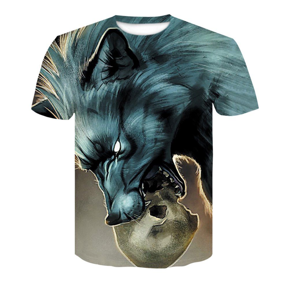

Summer Men's Short Sleeve Digital Printing 3D Angry Wolf T-Shirts, Multi-d