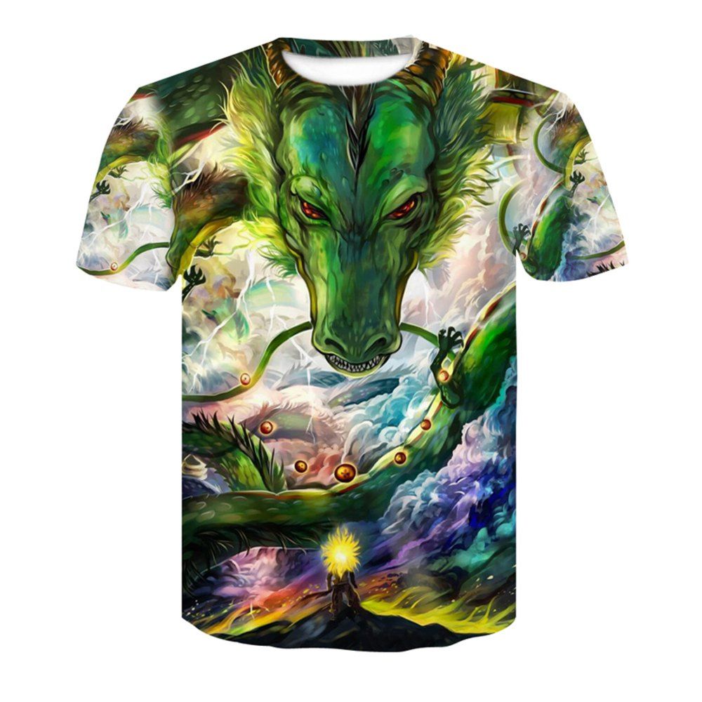 

Summer Men's Short Sleeve Digital Printing 3D Green Dragon T-Shirt