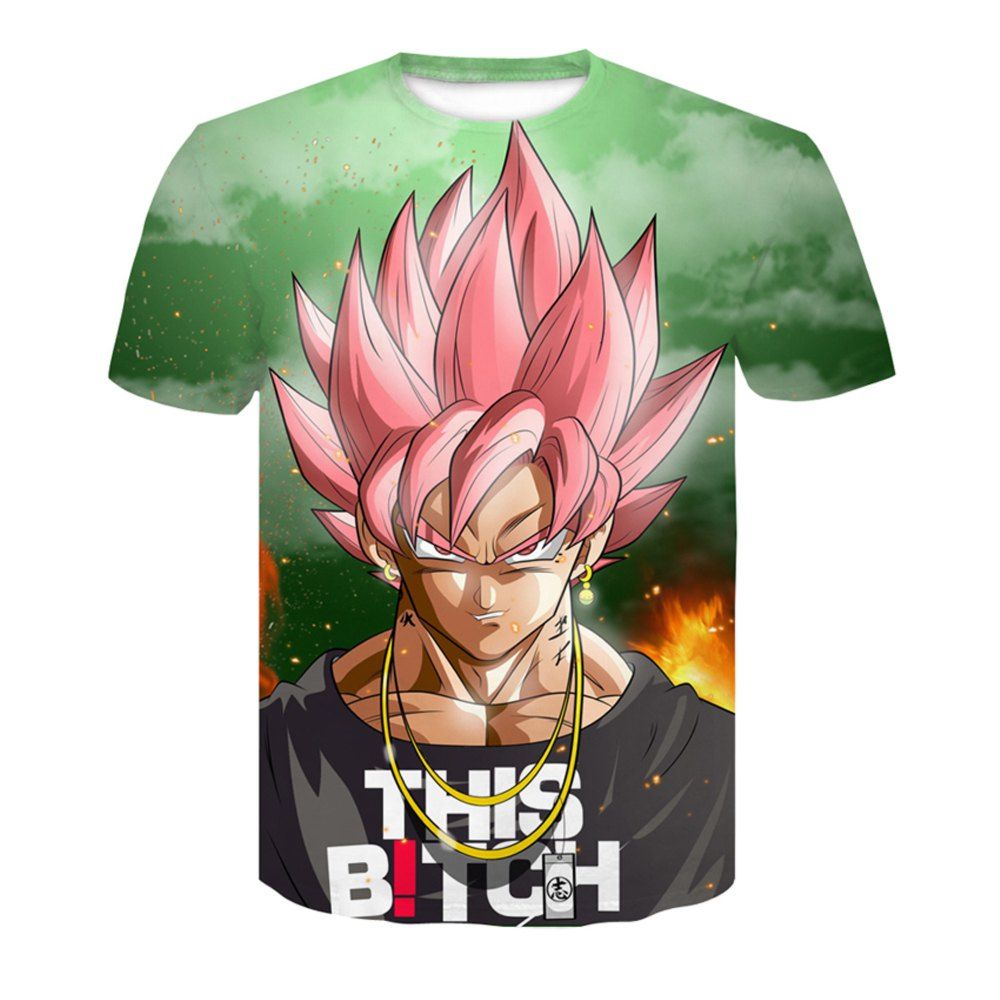 

Men's Summer Short Sleeve Digital Printing Red Hair Cartoon 3D T-Shirts, Green