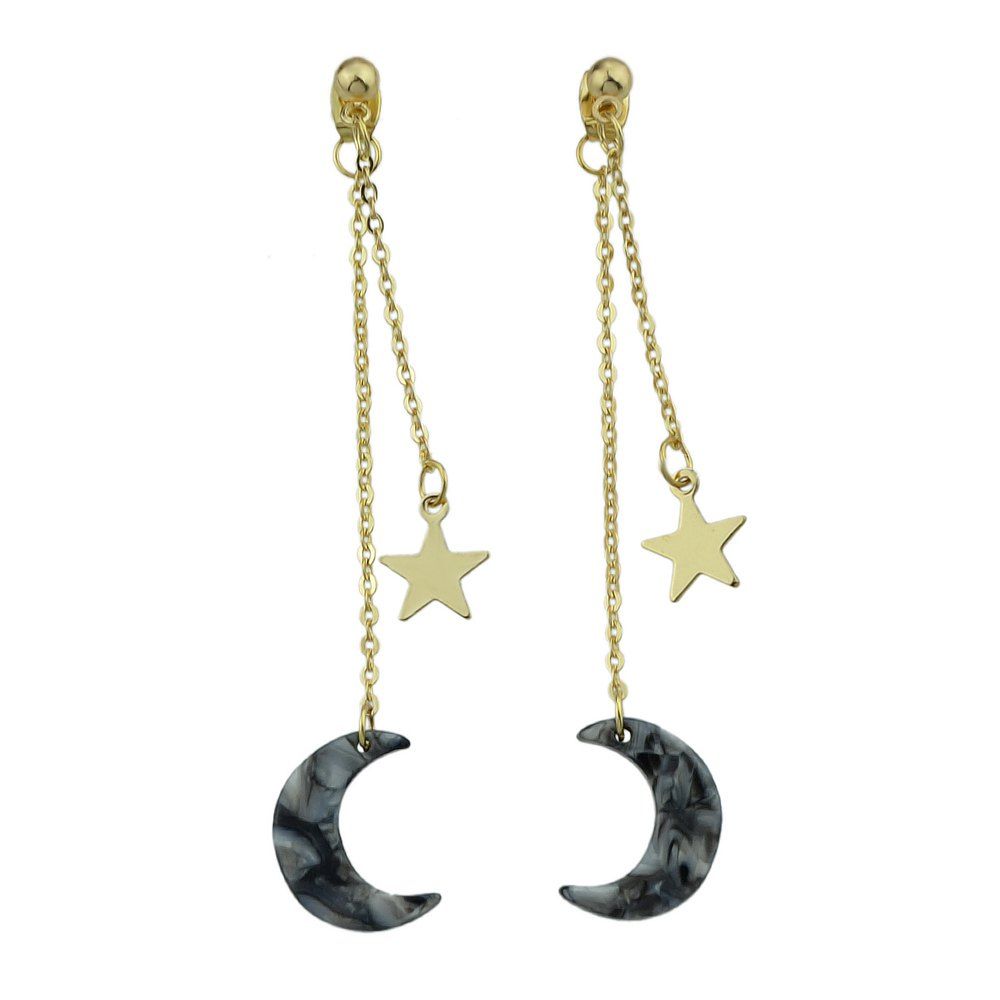 

Gold-color With Star Gray Pink Drop Earrings