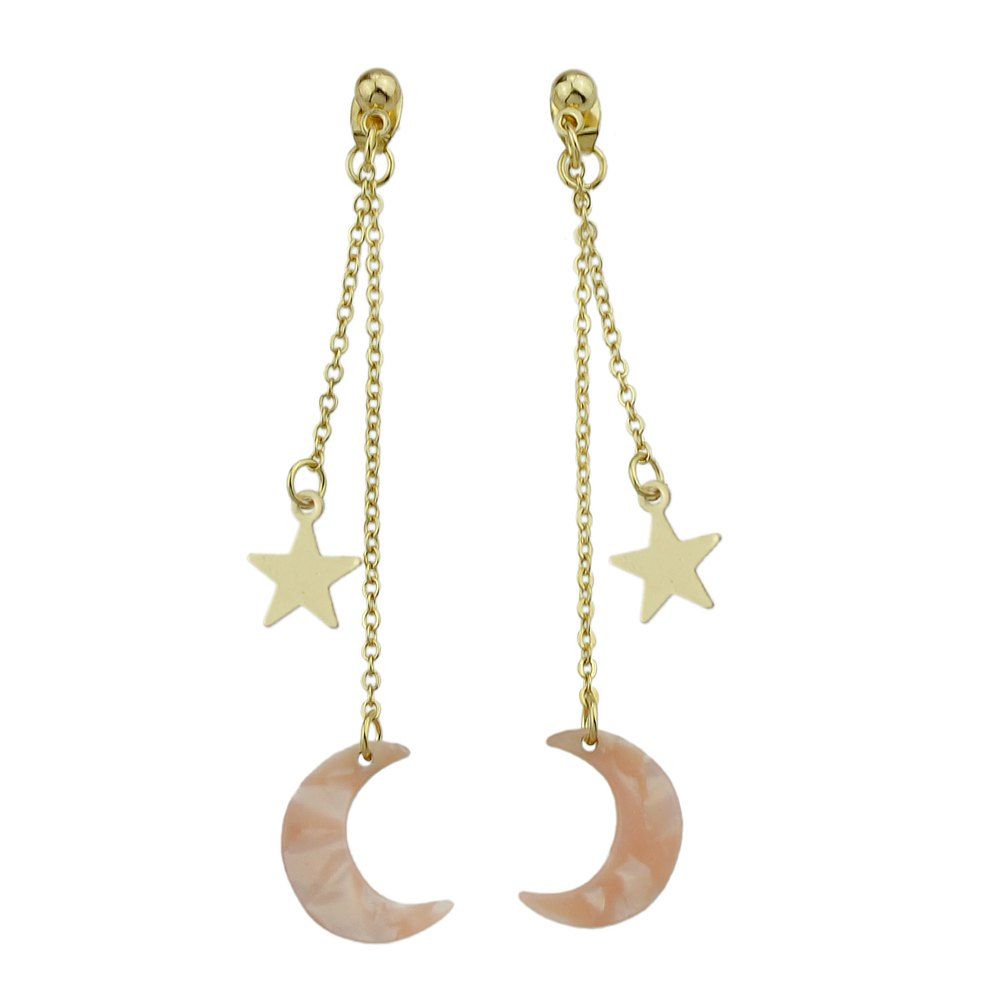 

Gold-color With Star Gray Pink Drop Earrings