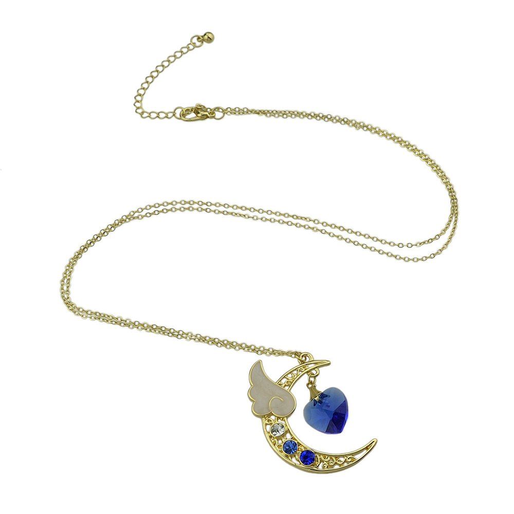 

Gold-color Heart Wings Pendant Necklace, Blue