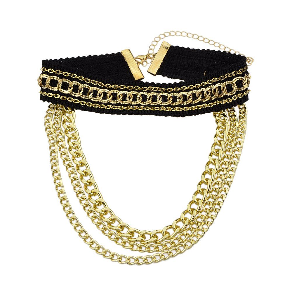 

Gold-Color Black Rope Chain Geometric Choker Necklace