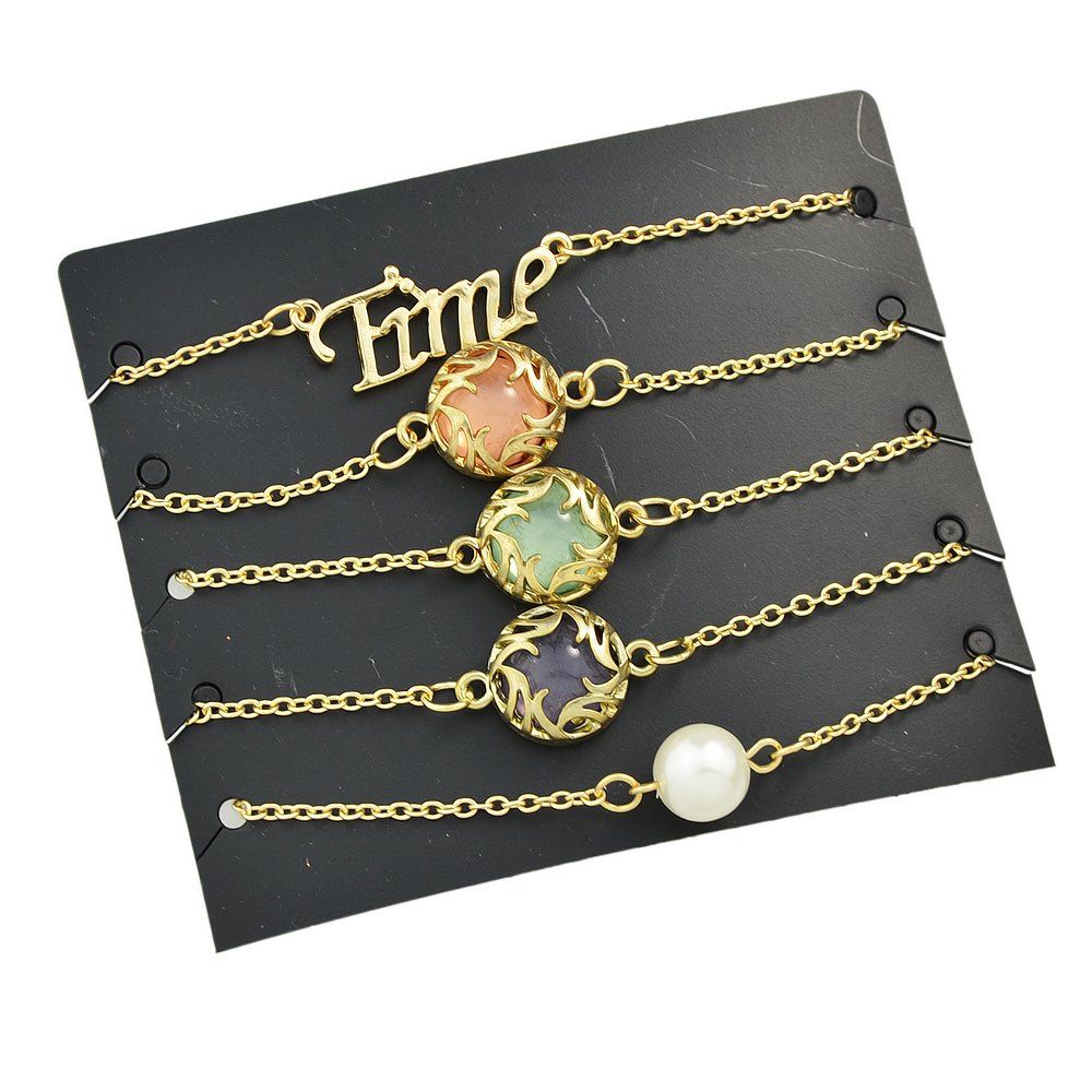 

5Pcs Fashion Colorful Imitation Gemstone Bracelet Accessory, Multi-b